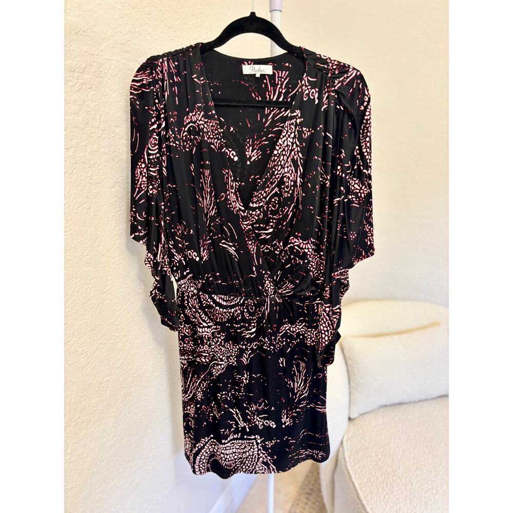 Parker Catalina Paisley Surplice Mini Dress Dolman 3/4 Sleeve Size M